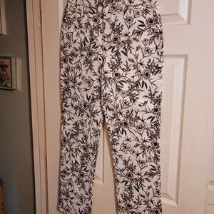 Gloria Vanderbilt Amanda Denim Pants, Sz 10, Hi Rise, White & Black Floral New